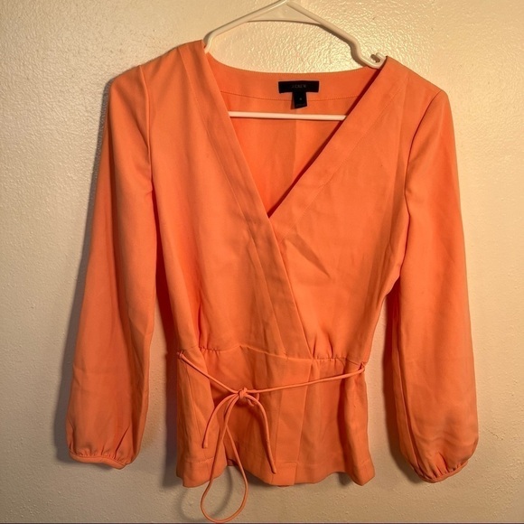 J. Crew Drapey Crepe Faux-Wrap Top Peach - Picture 2 of 11
